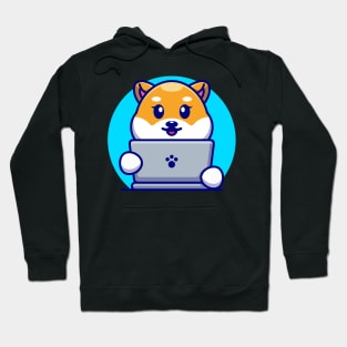 Cute shiba inu dog with laptop cartoon design Hoodie